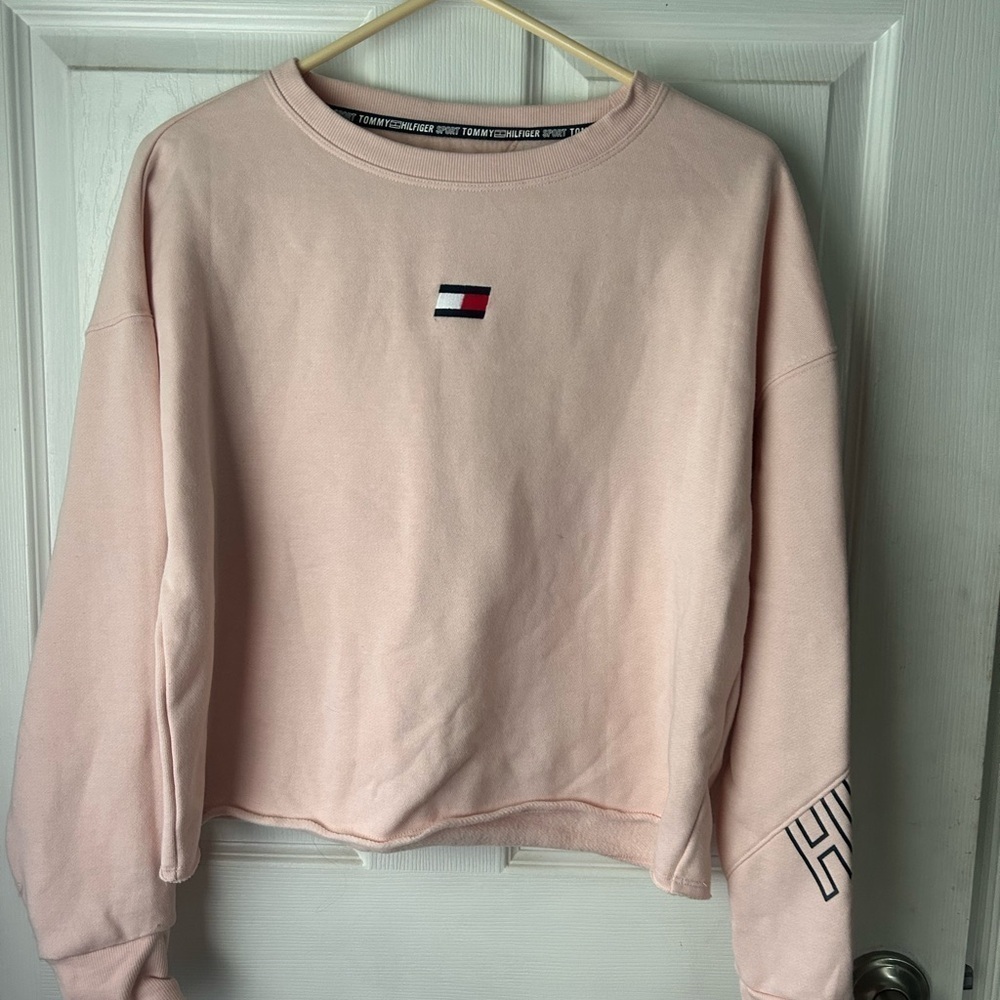 Tommy Hilfiger cropped logo pink sweatshirt size small petite